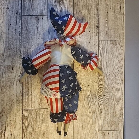 Sugar Loaf Creations Patriotic Jester Clown Doll USA Flag Heart Face July 4th - Picture 6 of 9